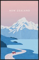 JUNIQE - Poster in kunststof lijst Retro Nieuw-Zeeland -40x60 /Blauw &