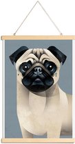 JUNIQE - Posterhanger Vintage mopshond -30x45 /Grijs