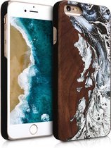 kwmobile hoesje voor Apple iPhone 6 / 6S - Backcover in wit / zwart / bruin - Houten Penseel design