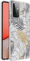 iMoshion Design voor de Samsung Galaxy A72 hoesje - Bladeren - Zwart / Goud
