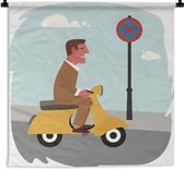 Tapisserie Illustration Vespa - Illustration d'un homme sur une Vespa Tapisserie coton 90x90 cm - Tapisserie avec photo