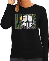 Tekst sweater I love eagles met dieren foto van een arend vogels zwart voor dames - cadeau trui arenden liefhebber XL