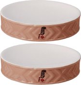 Set van 2x stuks zeephouders/zeepbakjes roze/wit keramiek 10 cm - Toilet/badkamer/keuken accessoires