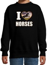 I love horses sweater met dieren foto van een zwart paard zwart voor kinderen - cadeau trui paarden liefhebber - kinderkleding / kleding 9-11 jaar (134/146)