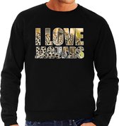 Tekst sweater I love jaguars met dieren foto van een jaguar zwart voor heren - cadeau trui jachtluipaarden liefhebber L