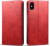 Suteni Calf Texture horizontale flip lederen case voor iPhone XS Max, met houder & kaartsleuven & portemonnee (rood)