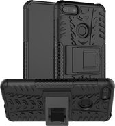 Voor Motorola E6 Play Tire Texture Shockproof TPU + PC beschermhoes met houder (zwart)