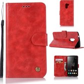 Voor lenovo a7010 retro koperen knop gek paard horizontale flip pu lederen tas met houder & kaartsleuven & portemonnee & lanyard (rood)