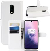 Litchi Texture Horizontal Flip Leren Case voor OnePlus 7, met houder & kaartsleuven & portemonnee (wit)