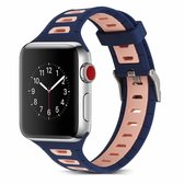 T-vorm tweekleurige siliconen horlogeband voor Apple Watch Series 3 & 2 & 1 38 mm (roze blauw)