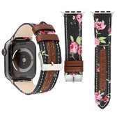 Denim bloemenpatroon lederen horlogebandje voor Apple Watch Series 3 & 2 & 1 42 mm (zwart)