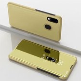 Galvaniseren spiegel horizontale flip lederen case voor Galaxy M30, met houder (goud)