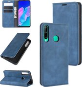 Voor Huawei P40 lite E Retro-skin Business Magnetische Suction Leather Case met houder & kaartsleuven & portemonnee (donkerblauw)