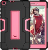 Voor Galaxy Tab A 8.0 (2019) T290 Contrastkleur Siliconen + PC-combinatiehoes met houder (zwart + rozerood)