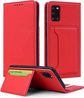 Voor Samsung Galaxy A31 Sterk magnetisme Vloeibaar gevoel Horizontale flip lederen tas met houder & kaartsleuven en portemonnee (rood)