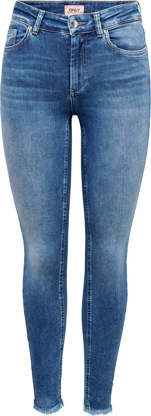 Blauwe spijkerbroek met middelhoge taille en rauwe zoom.