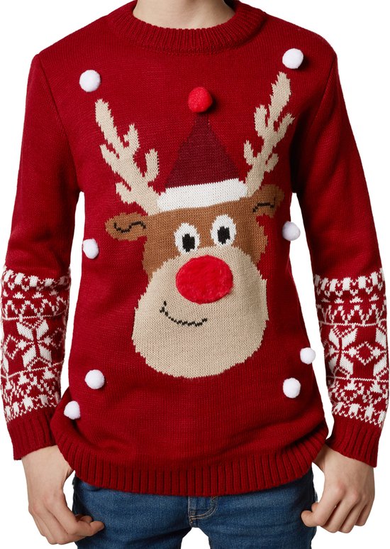 dressforfun - Kersttrui Rudi Rendier voor kinderen 104 (3-4y) - verkleedkleding kostuum halloween verkleden feestkleding carnavalskleding carnaval feestkledij partykleding - 303320