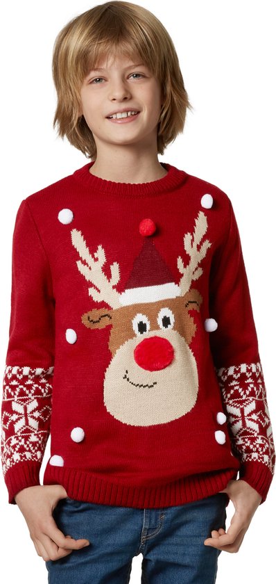 dressforfun - Kersttrui Rudi Rendier voor kinderen - 140 (9-10y) - Verkleedkleding carnaval - Halloween - Verkleden - Feestkleding - Carnavalskleding - Feest - Partykleding