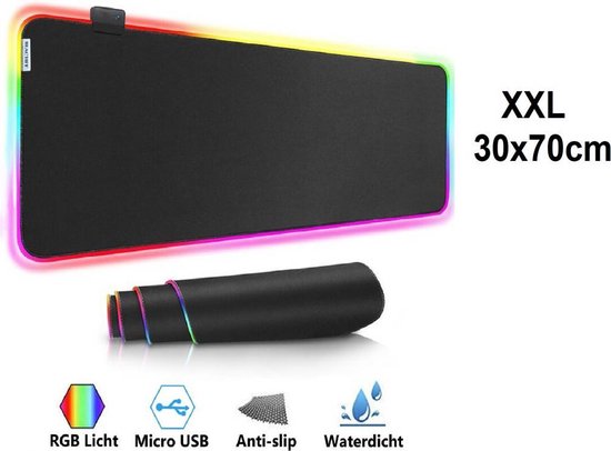Tapis de souris Gaming XXL RGB LED 70x30cm desk pad, Tapis de souris de  jeu RVB