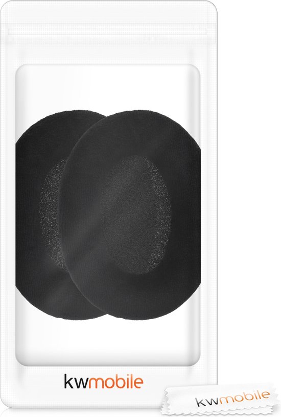 Verpakking met twee zwarte koptelefoon oorkussens en het kwmobile logo.