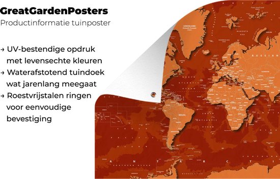 Carte du monde difficile avec des tons rouille.Affiche de jardin 120x80 cm