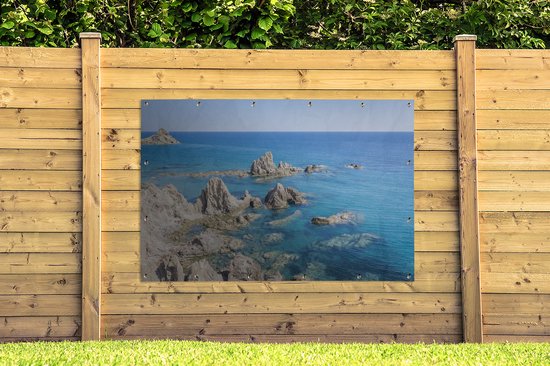 Affiche de jardin La côte rocheuse le long d'Arrecife près de Lanzarote 180x120 cm - Toile de jardin / Toile d'extérieur / Peintures d'extérieur (décoration de jardin) XXL / Groot format!