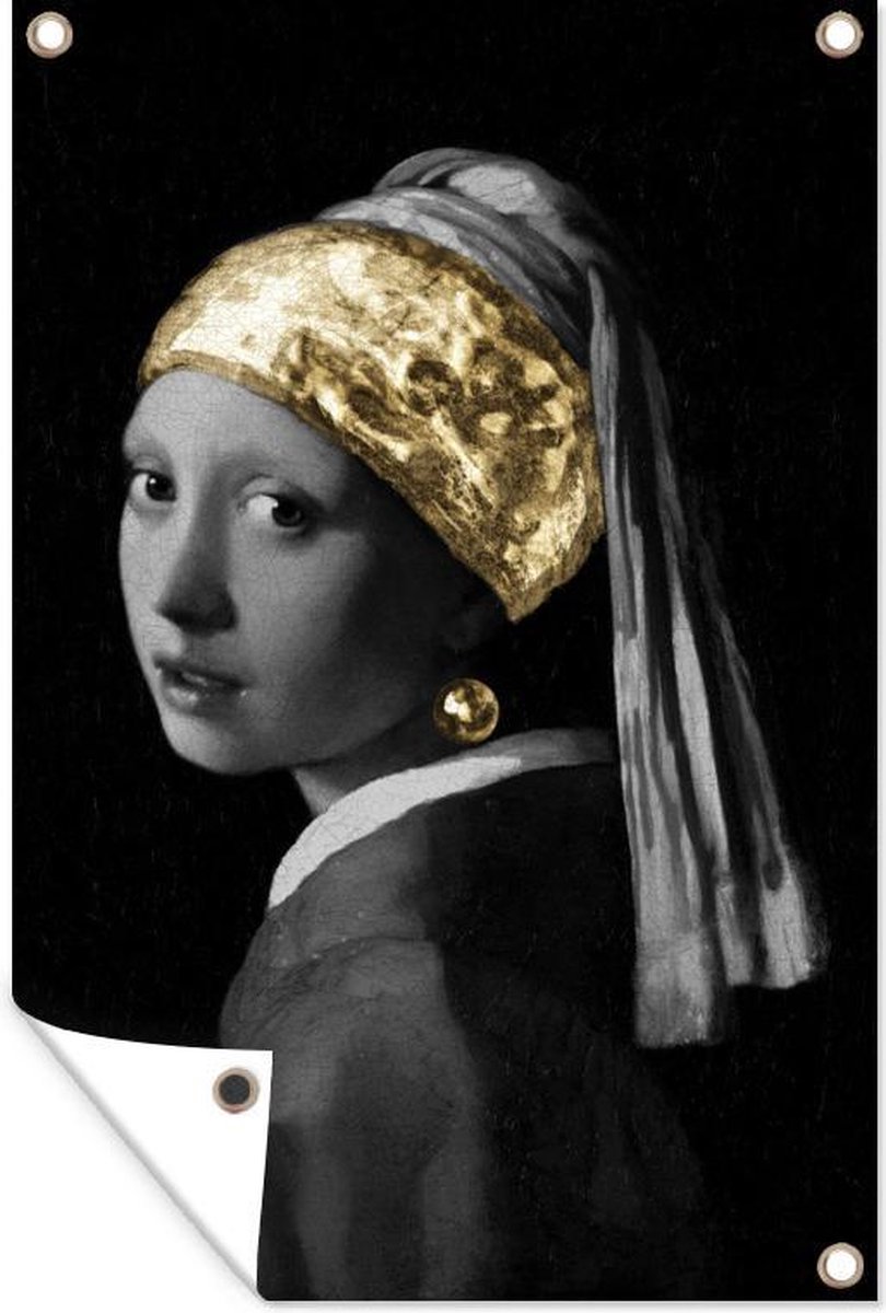 Tuinposters buiten Meisje met de parel Johannes Vermeer Goud