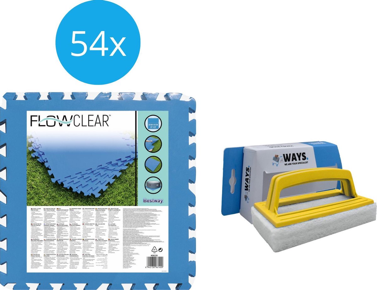 Flowclear - Voordeelverpakking - Grondtegels - 6 verpakkingen van 9 stuks & WAYS scrubborstel