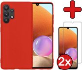 Samsung A32 5G Hoesje Rood Siliconen Case Met 2x Screenprotector - Samsung Galaxy A32 5G Hoes Silicone Cover Met 2x Screenprotector - Rood