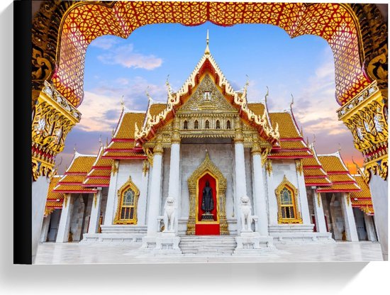Canvas  - Wat Benchamabophit, Bangkok, Thailand - 40x30cm Foto op Canvas Schilderij (Wanddecoratie op Canvas)