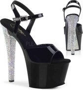 Pleaser Sandaal met enkelband, Paaldans schoenen -35 Shoes- SKY-309CHRS Paaldans schoenen Zwart/Zilverkleurig