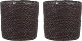 2x stuks naturel grijs rotan planten/bloemen pot mand van gedraaid jute/riet/zeegras H14 en D14 cm - Met plastic binnenkant