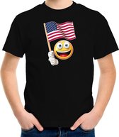 Amerika supporter / fan emoticon t-shirt zwart voor kinderen L (146-152)