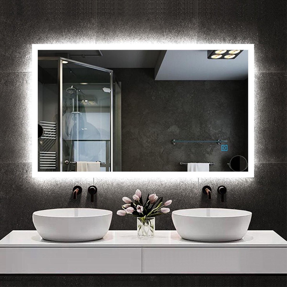 Miroir de salle de bain rectangulaire à LED - 120x70cm 4mm - Chemins de  lumière sans... | bol.com