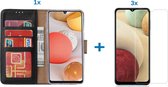 Samsung a12 hoesje bookcase Zwart - Samsung galaxy a12 hoesje - 3x Samsung a12 screenprotector screen protector