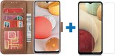 Samsung a12 hoesje bookcase Bruin - Samsung galaxy a12 hoesje - 1x Samsung a12 screenprotector screen protector
