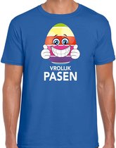 Paasei met duimen omhoog vrolijk Pasen t-shirt / shirt - blauw - heren - Paas kleding / outfit L