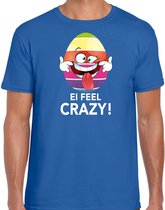 Vrolijk Paasei ei feel crazy t-shirt / shirt - blauw - heren - Paas kleding / outfit L