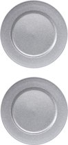 12x stuks diner borden/onderborden zilver met glitters 33 cm