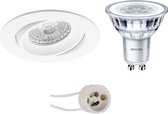 PHILIPS - LED Spot Set - CorePro 840 36D - Luxino Delton Pro - GU10 Fitting - Dimbaar - Inbouw Rond - Mat Wit - 5W - Natuurlijk Wit 4000K - Kantelbaar - Ø82mm