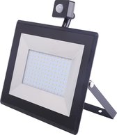 LED Bouwlamp 100 Watt met Sensor - LED Schijnwerper - Igan Sunny - Helder/Koud Wit 6400K - Waterdicht IP65 - Mat Zwart - Aluminium