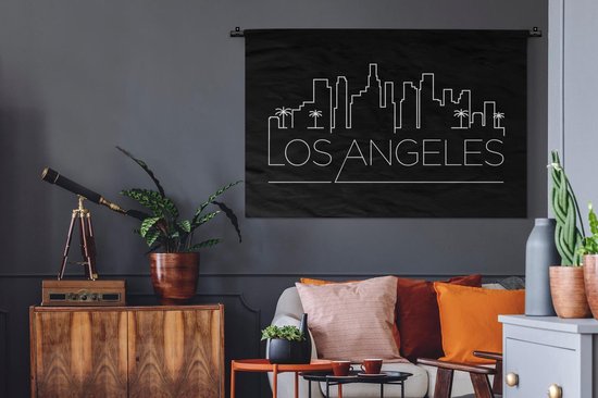 Tapisserie Villes du monde - Skyline Los Angeles noir Tapisserie en coton 120x80 cm - Tapisserie avec photo