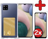 Samsung A12 Hoesje Met Pasjeshouder 2x Screenprotector - Samsung Galaxy A12 Hoesje Transparant Shock Proof Case - Samsung A12 Hoesje Met Kaarthouder