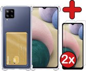 Hoesje Geschikt voor Samsung A12 Hoesje Met Pasjeshouder Siliconen Case Met Kaarthouder Met 2x Screenprotector - Hoes Geschikt voor Samsung Galaxy A12 Hoesje Shock Proof Case - Transparant