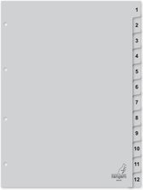 tabblad Kangaro A4 cijfers PP 120mµ grijs 4-gaats 12-delig G412C