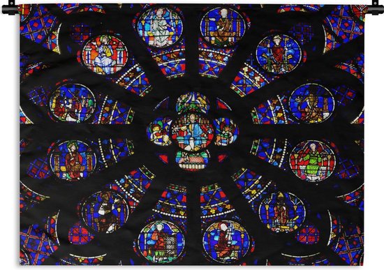 pin vod gemiddelde Wandkleed Glas in Lood - Glas in lood in roosvenster van de Notre Dame in  Parijs... | bol.com