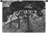 Wandkleed Vincent van Gogh - Landschap met figuren in zwart wit - Schilderij van Vincent van Gogh Wandkleed katoen 120x90 cm - Wandtapijt met foto