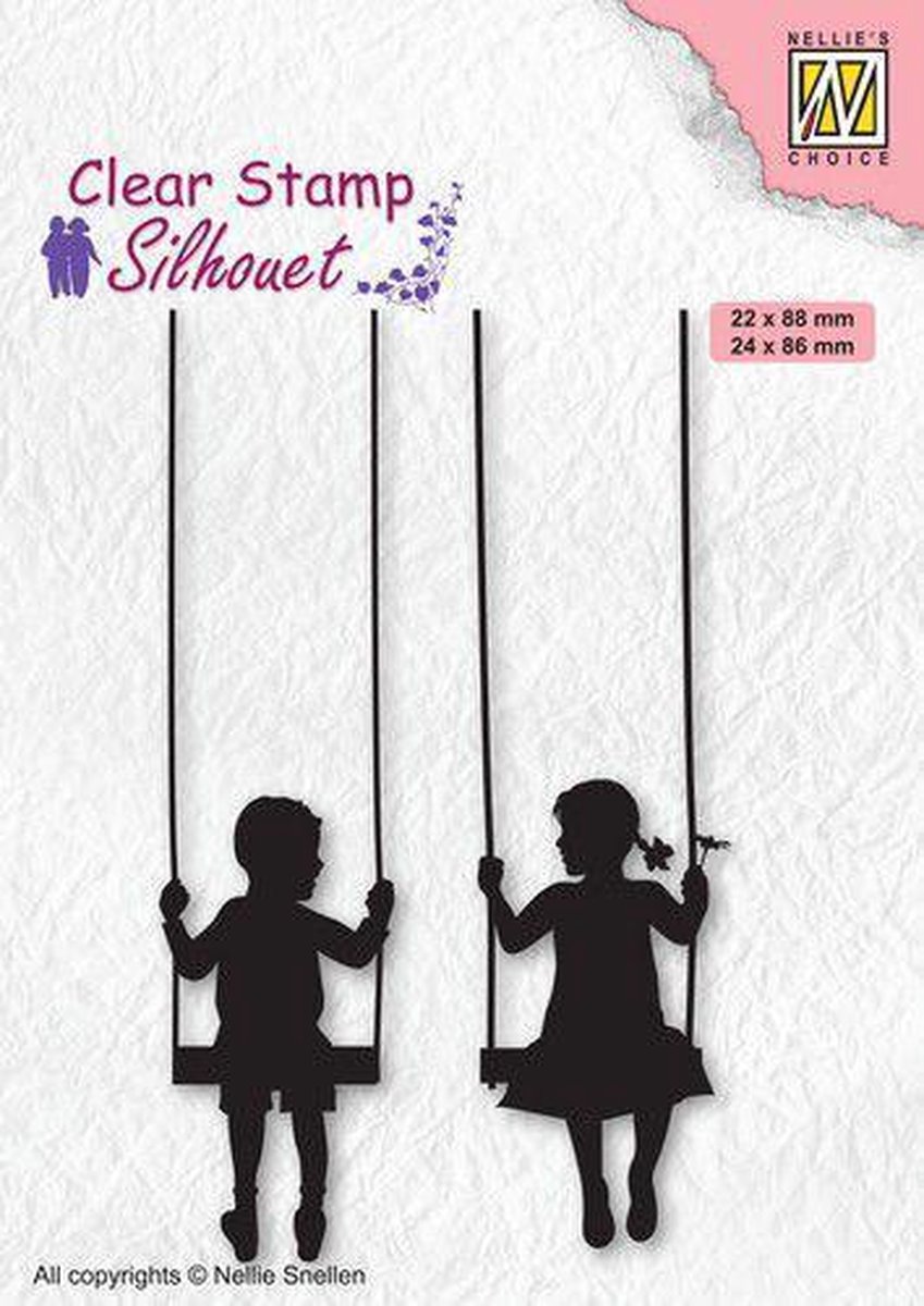 SIL076 Clear stamp Nellie Snellen - Silhouet Boy & girl swinging - stempel jongen & meisje op schommel - schommelen