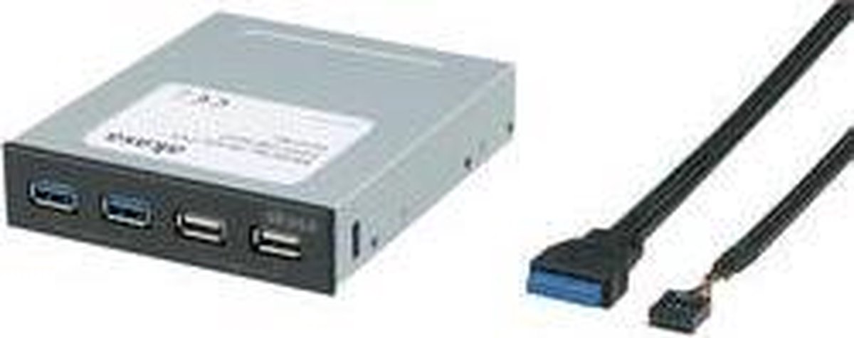 Akasa USB 3.2 Gen 1-, USB 2.0-front-adapter-hub 4 poorten Zwart