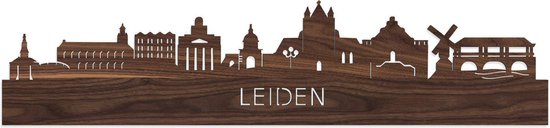 Skyline Leiden Notenhout - 120 cm - Woondecoratie - Wanddecoratie - Meer steden beschikbaar - Woonkamer idee - City Art - Steden kunst - Cadeau voor hem - Cadeau voor haar - Jubileum - Trouwerij - WoodWideCities